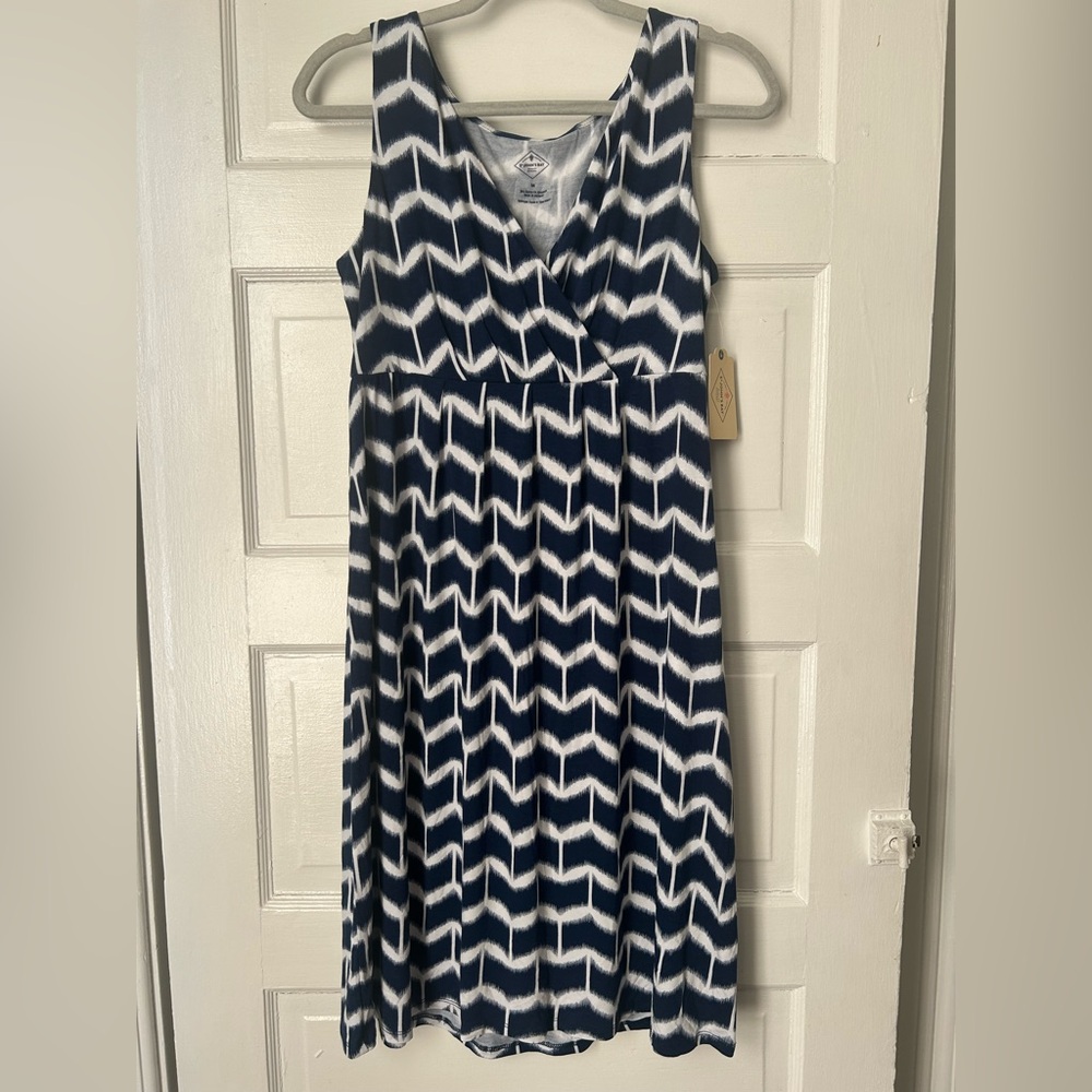 St. John Bays Chevron Patterned Navy and White Dress | M | NWT